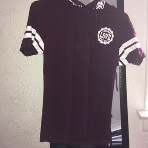 A purple hoodie short sleeve shirt